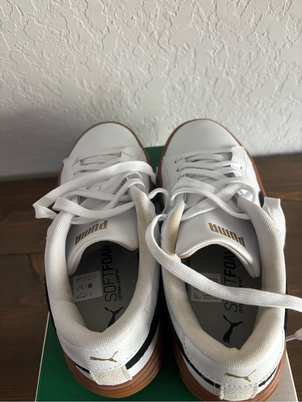 Puma White Leather Sneakers with Gum Platform Sole - Picture 4 of 4